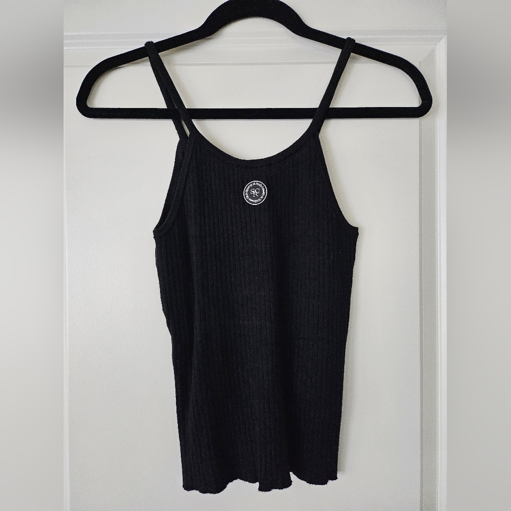 Sporty & Rich Logo-patched Black Ribbed Tank Top - Large